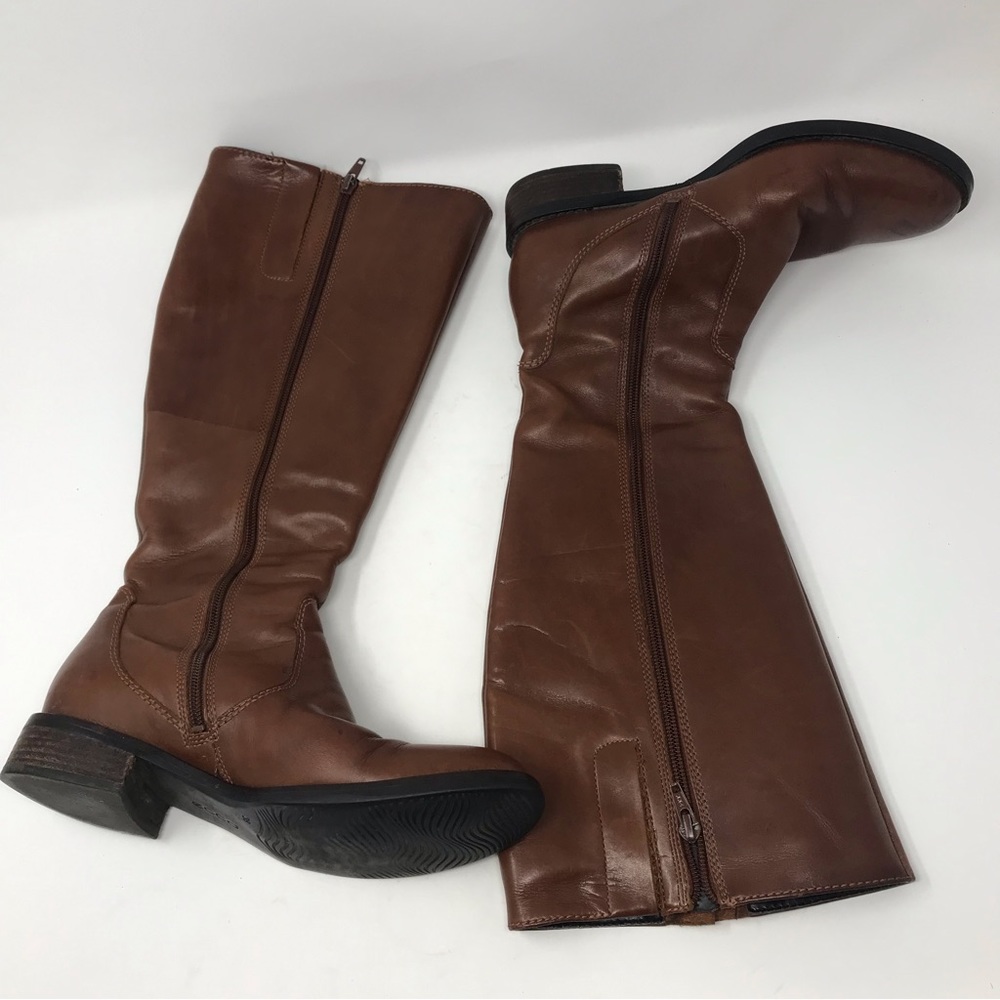 Ecco Hobart Genuine Leather Zip Up Buckle Brown Tall Riding Boots Women … - Picture 12 of 15